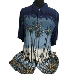 Batik Bay Palm Tree Hawaiian Button Up Shirt Tropical‎ Vacation Mens XL